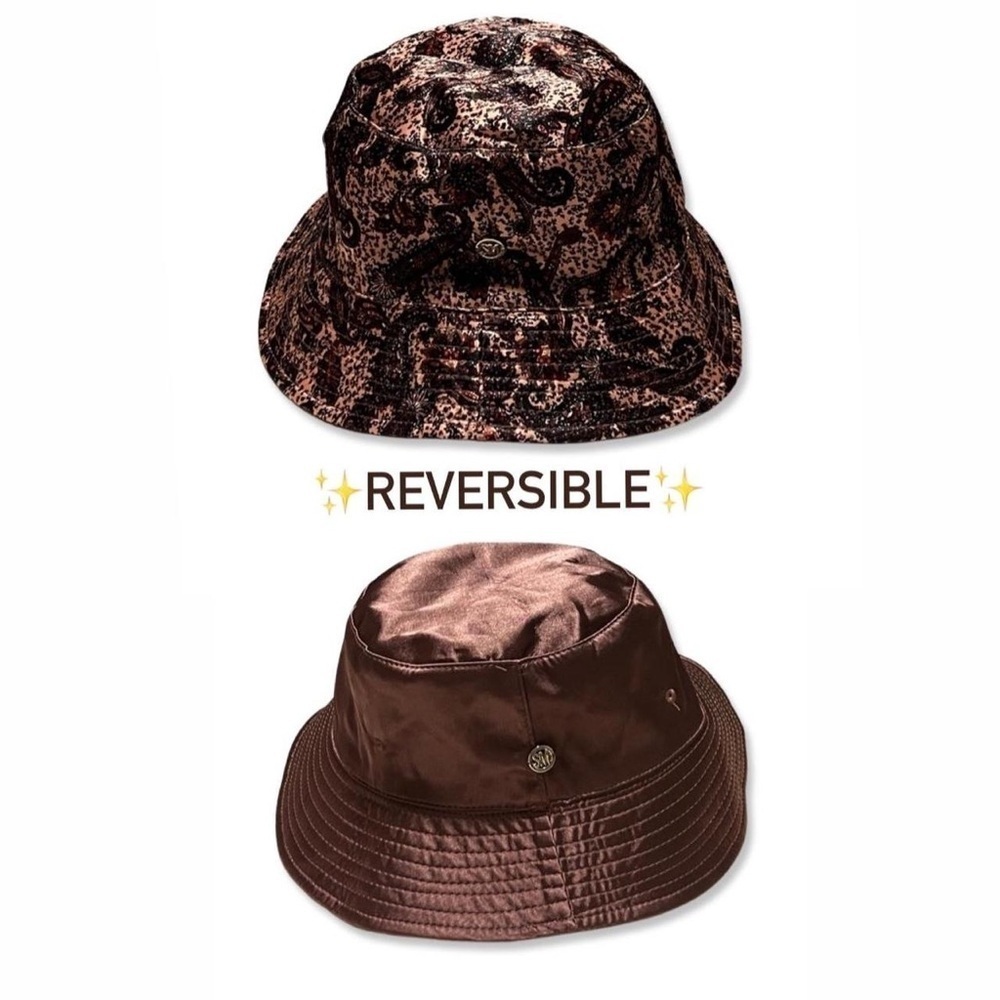 Steve Madden Reversible Satin Paisley Print Bucket Hat - Picture 3 of 3